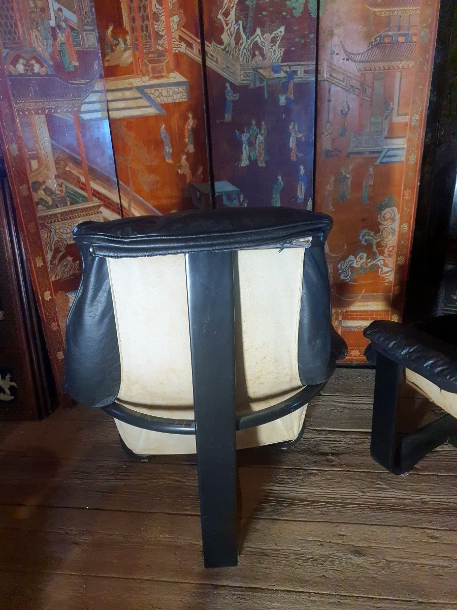 Paire de fauteuils cuir vintage Norvège. -photo-2