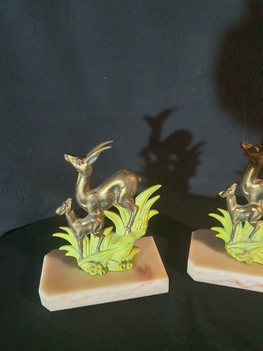 Paire de serres livres bronze art déco, animaliers. -photo-3