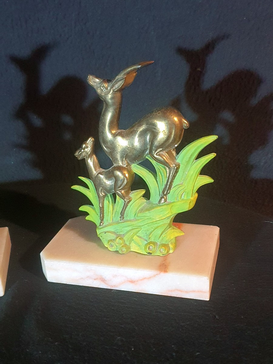 Paire de serres livres bronze art déco, animaliers. -photo-4
