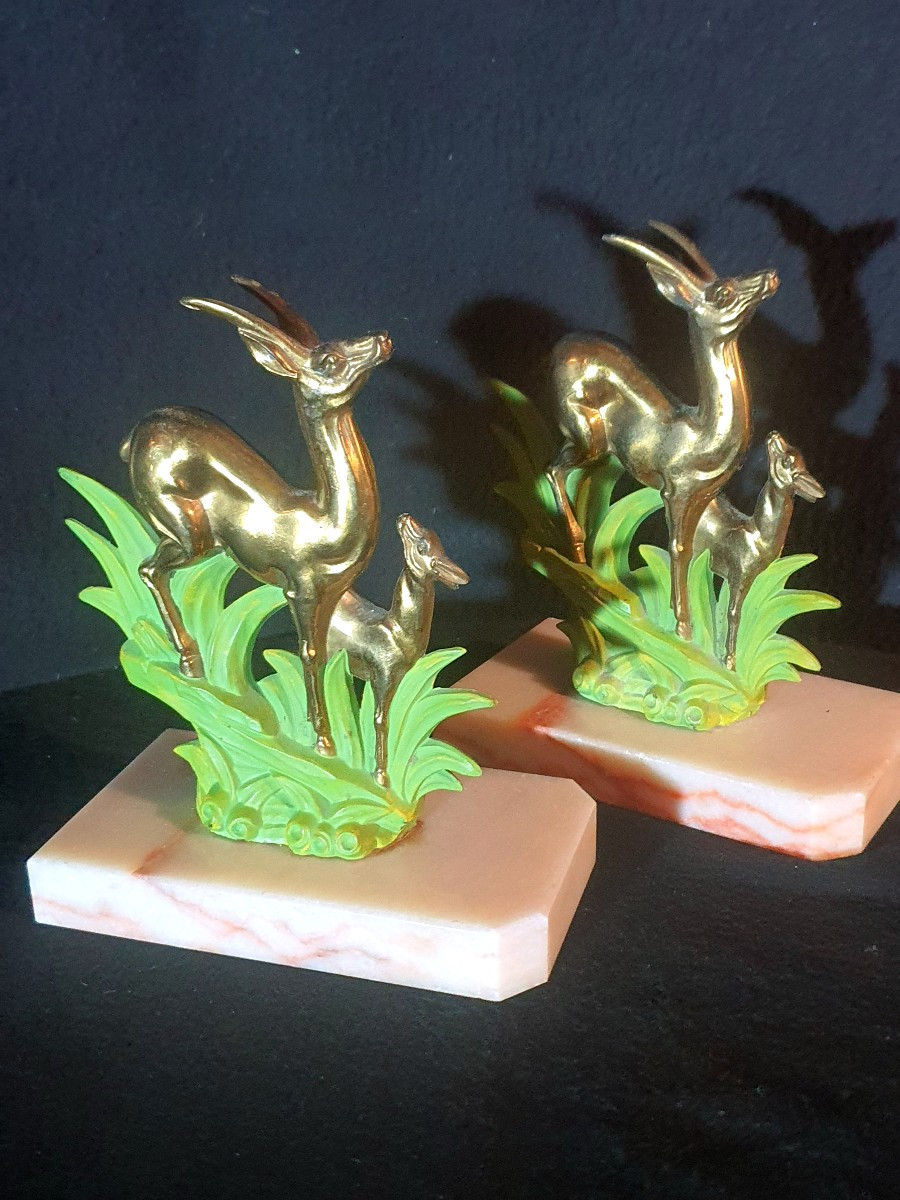 Paire de serres livres bronze art déco, animaliers. -photo-1