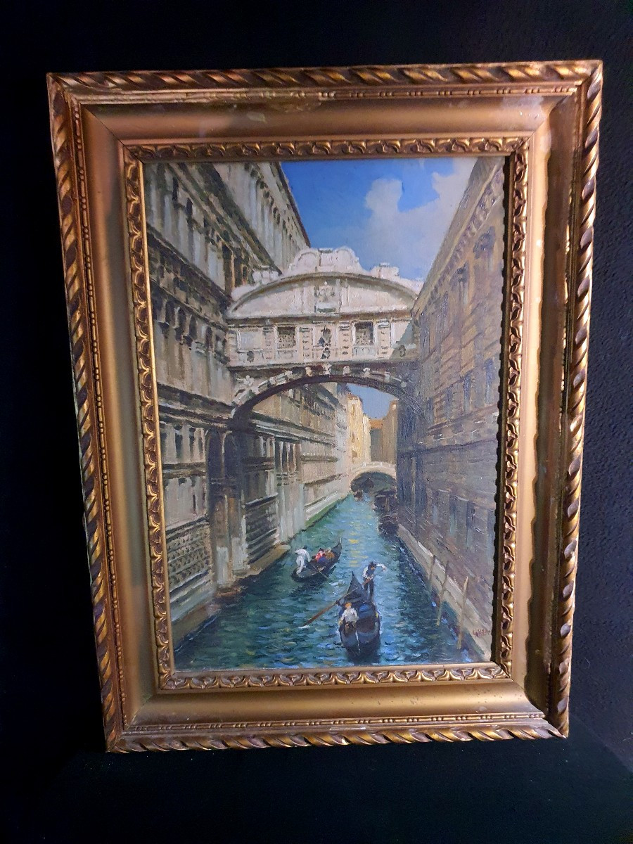 Tableau Venise ,pont des soupirs Luigi Lanza.-photo-3
