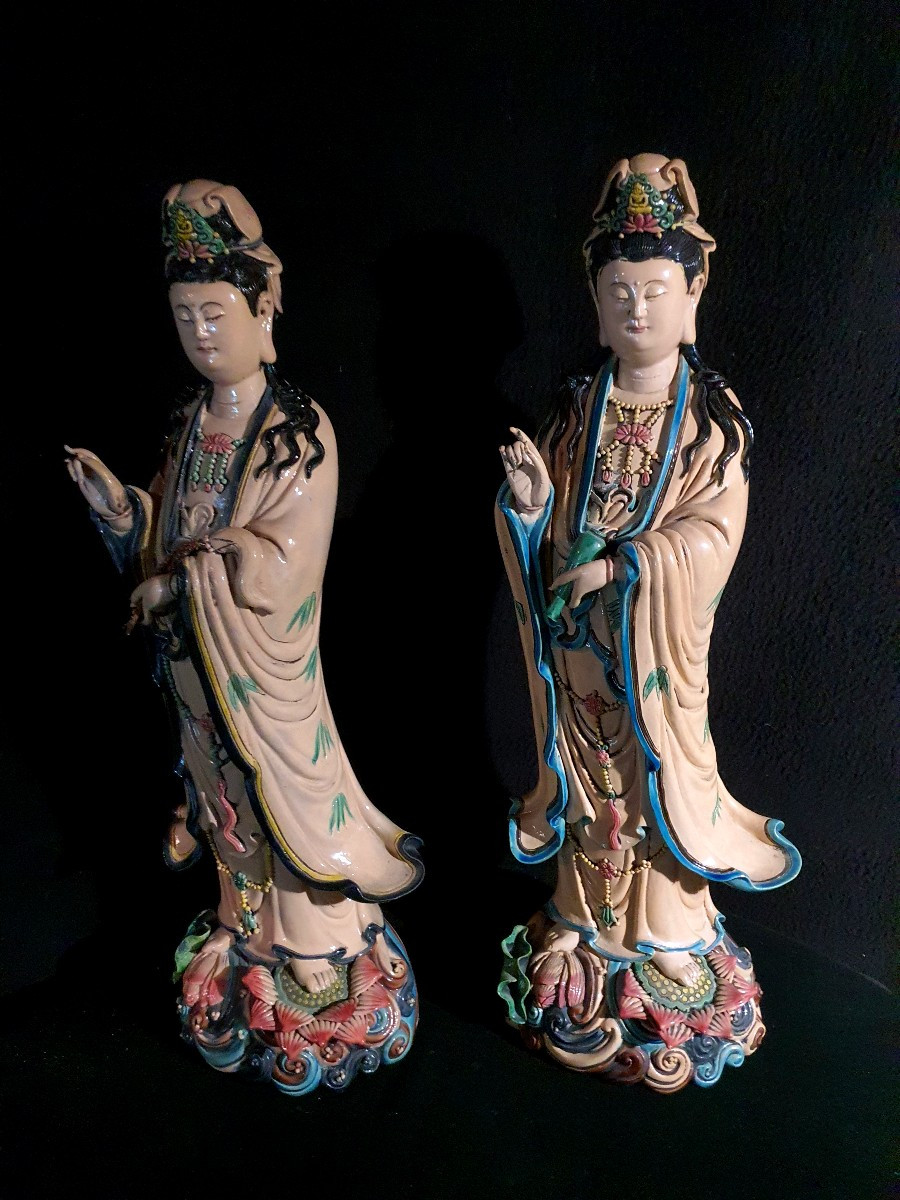 Paire de sculptures Guanyin, Chine.-photo-2