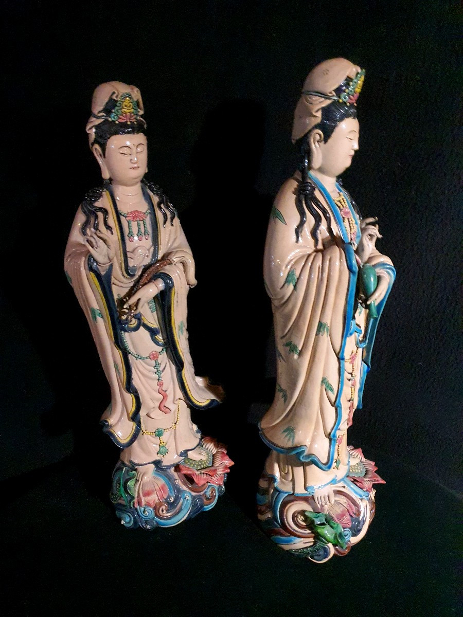 Paire de sculptures Guanyin, Chine.-photo-4