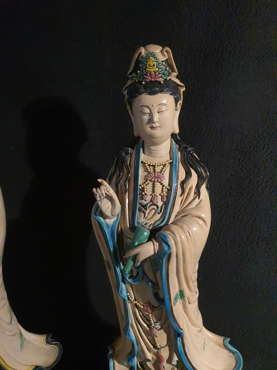 Paire de sculptures Guanyin, Chine.-photo-4