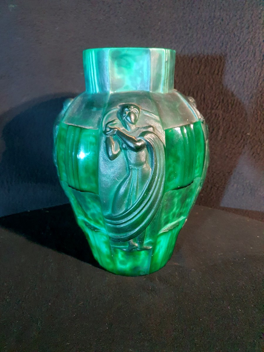 Ingrid Art Deco Glass Vase By Curt Schlevogt.-photo-2