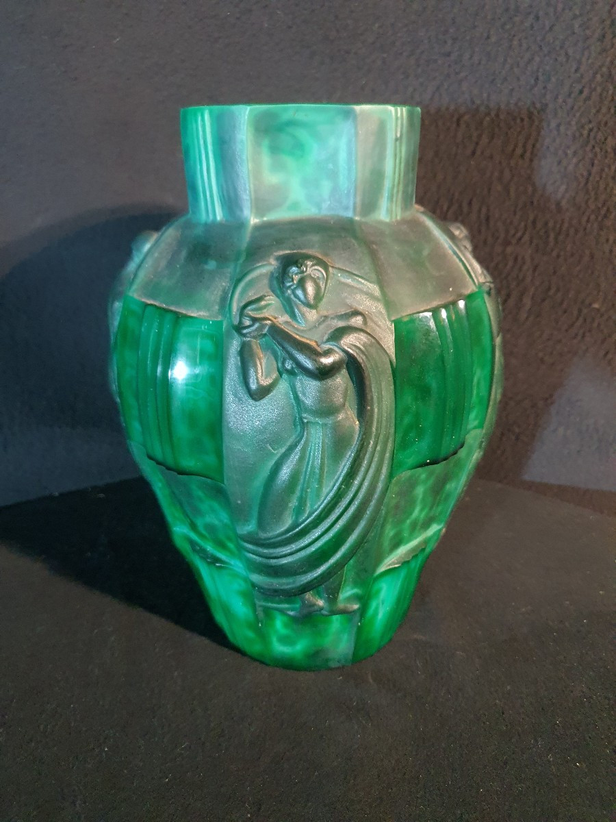 Ingrid Art Deco Glass Vase By Curt Schlevogt.-photo-3