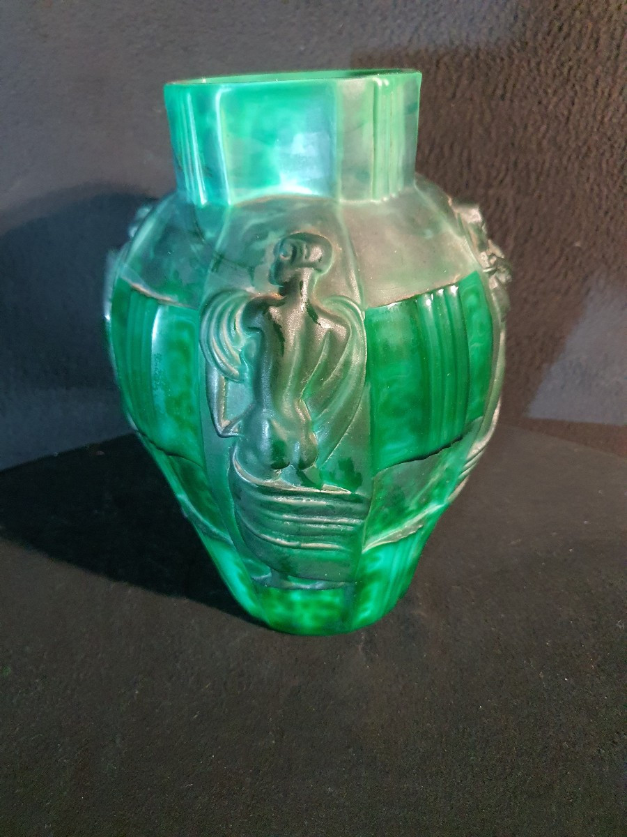 Ingrid Art Deco Glass Vase By Curt Schlevogt.-photo-1