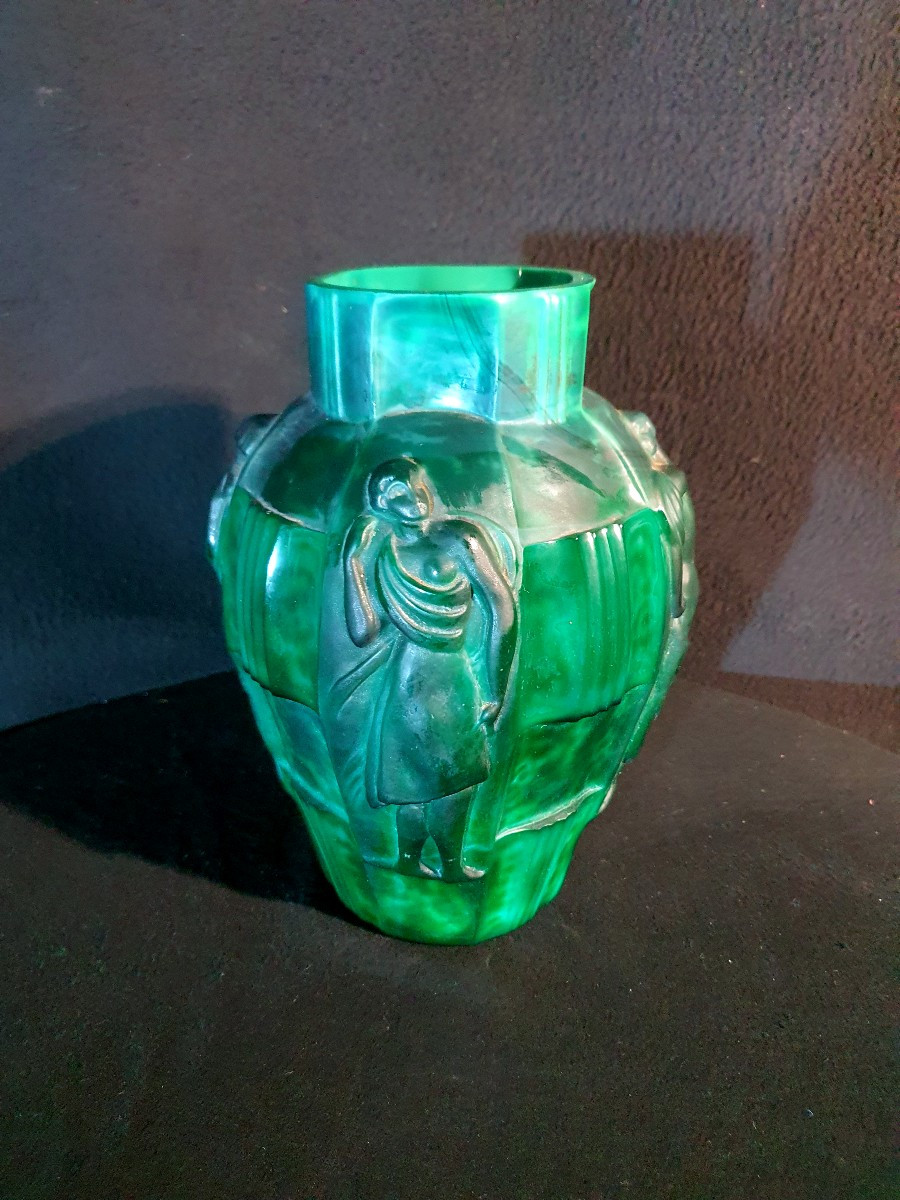 Ingrid Art Deco Glass Vase By Curt Schlevogt.-photo-2