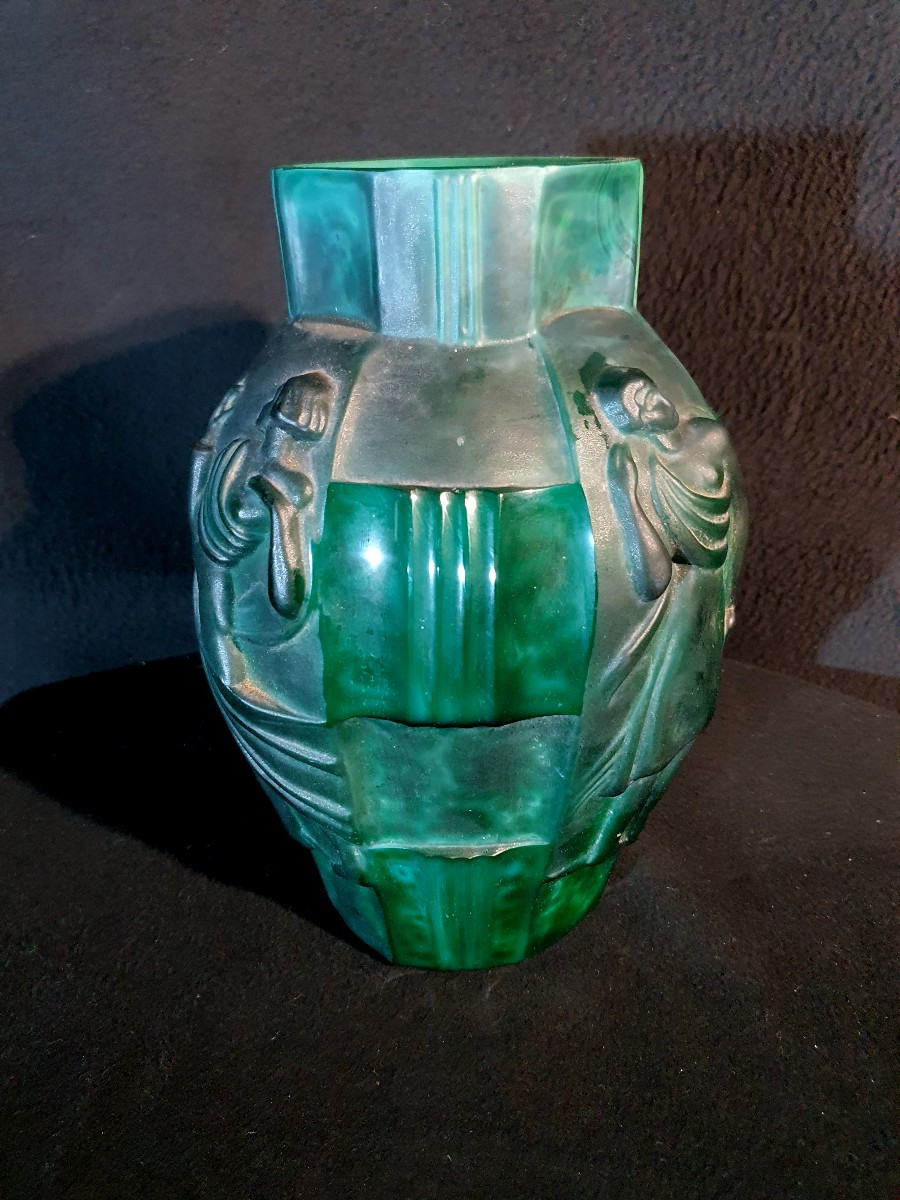 Ingrid Art Deco Glass Vase By Curt Schlevogt.-photo-5