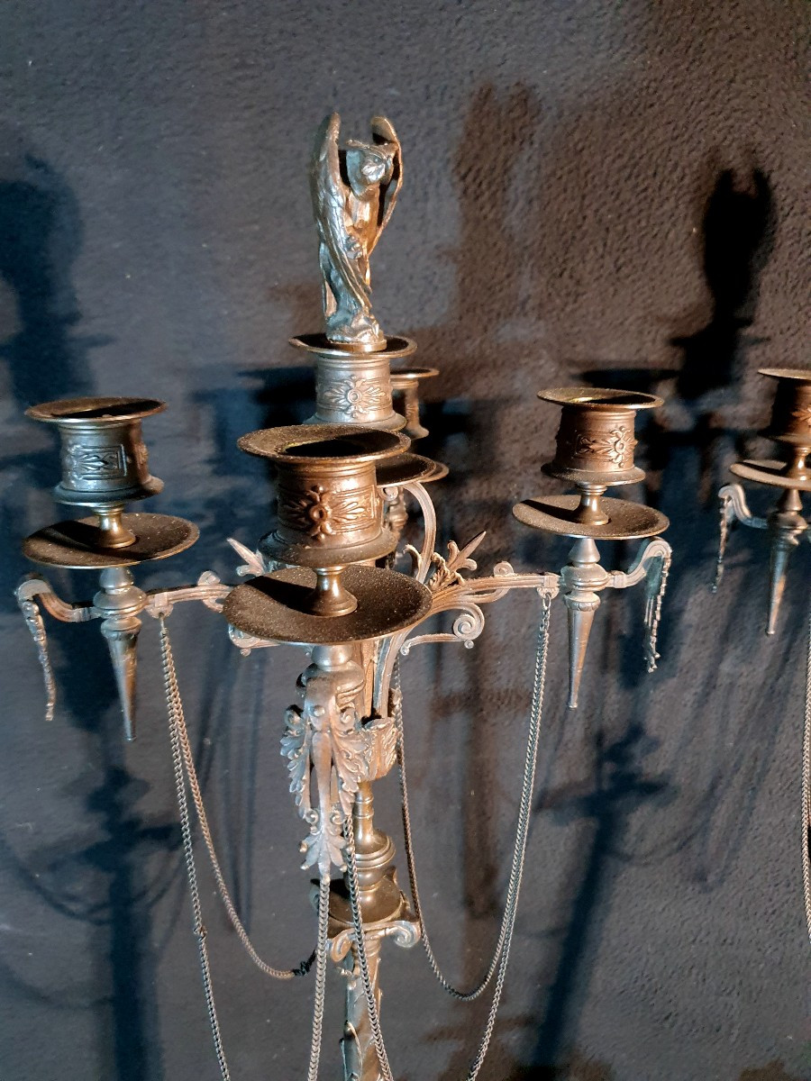 Pair Of Large Bronze Candelabra In The Barbedienne Style.-photo-3