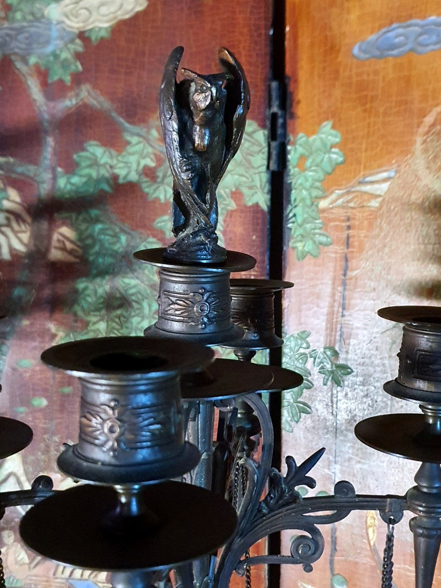 Pair Of Large Bronze Candelabra In The Barbedienne Style.-photo-1