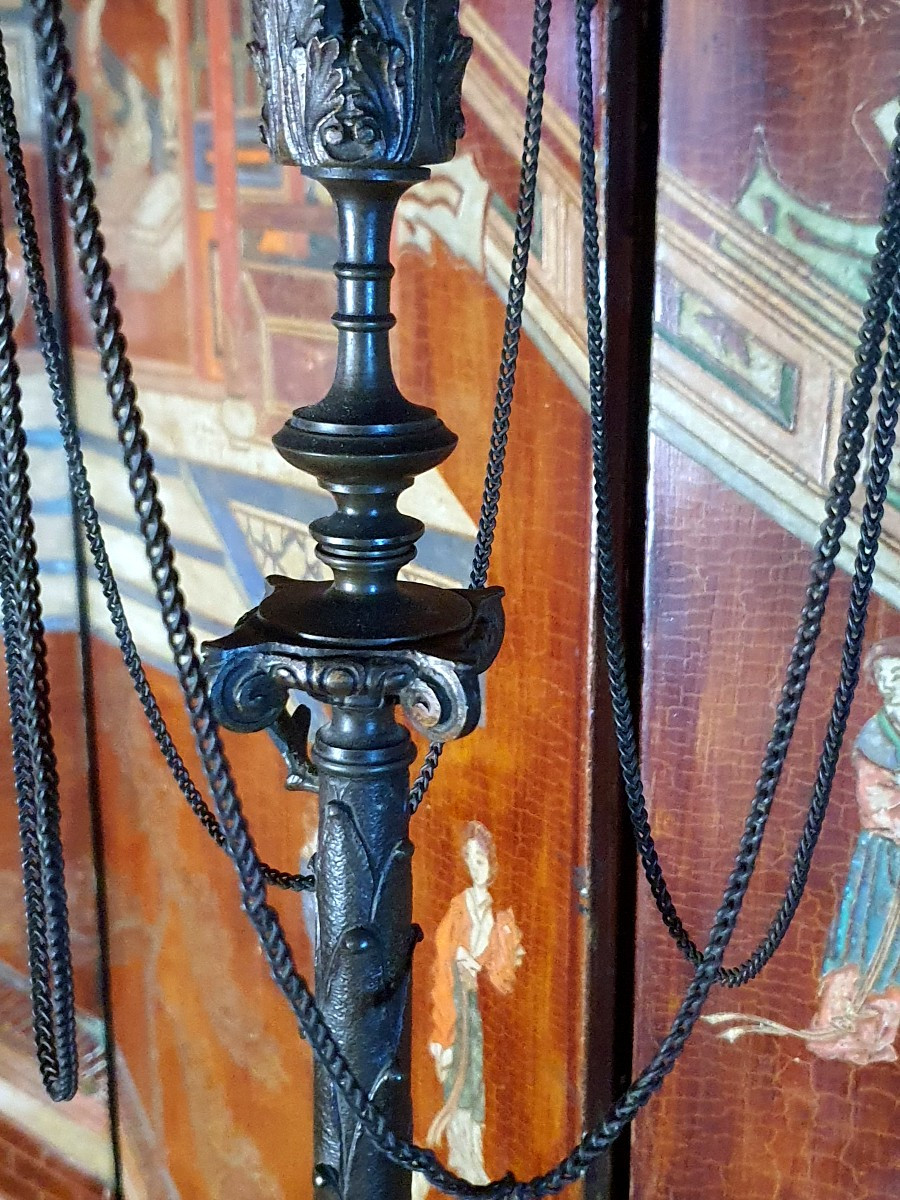Pair Of Large Bronze Candelabra In The Barbedienne Style.-photo-3