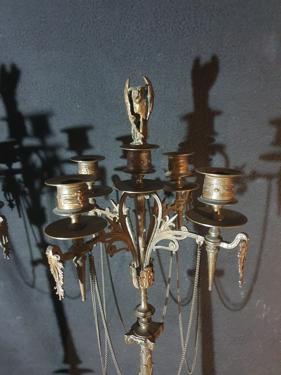Pair Of Large Bronze Candelabra In The Barbedienne Style.-photo-6