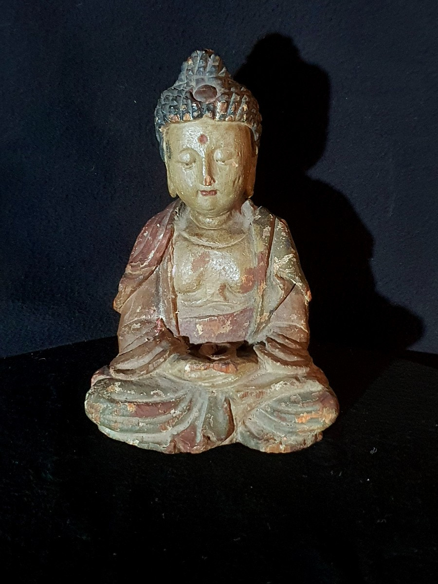 Sculpture China Buddha Wood Qing Dynasty.-photo-2