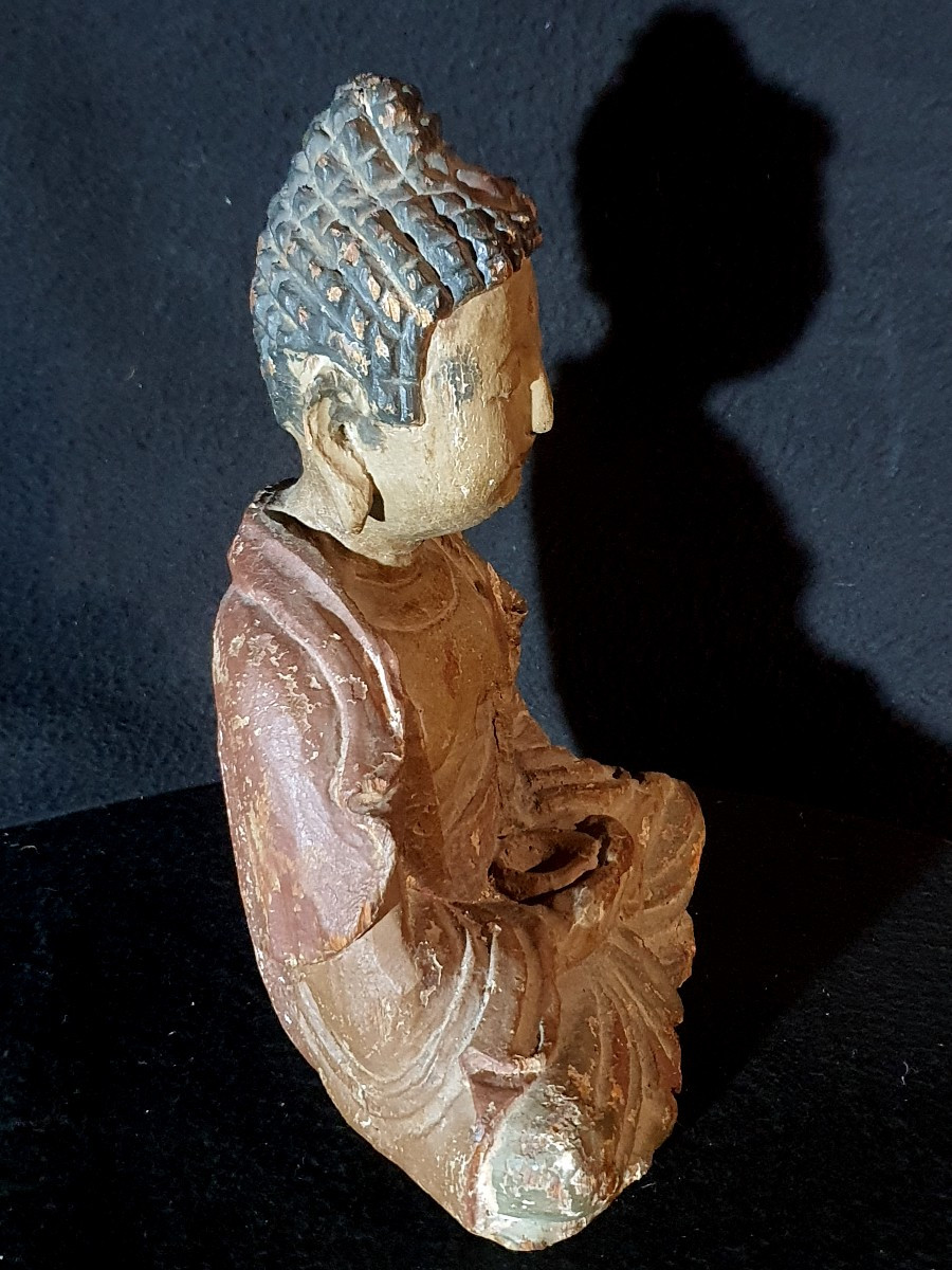 Sculpture China Buddha Wood Qing Dynasty.-photo-3