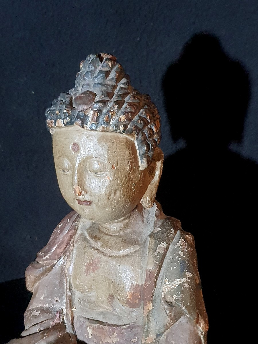 Sculpture China Buddha Wood Qing Dynasty.-photo-1