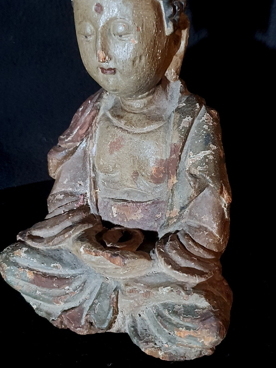 Sculpture China Buddha Wood Qing Dynasty.-photo-2