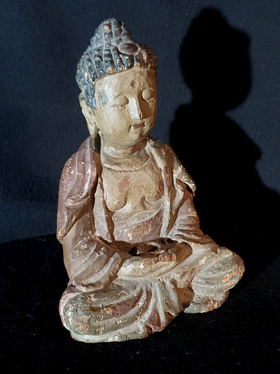 Sculpture China Buddha Wood Qing Dynasty.-photo-3