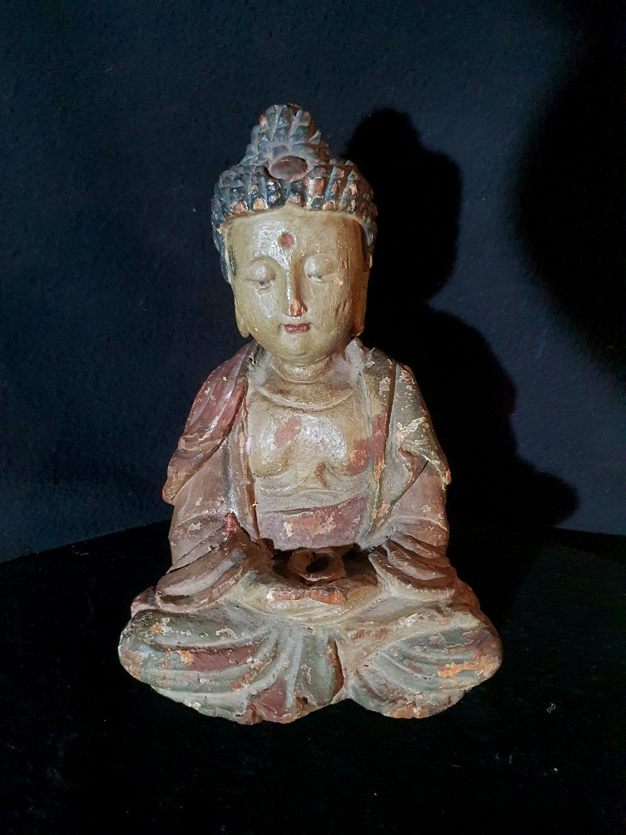 Sculpture China Buddha Wood Qing Dynasty.