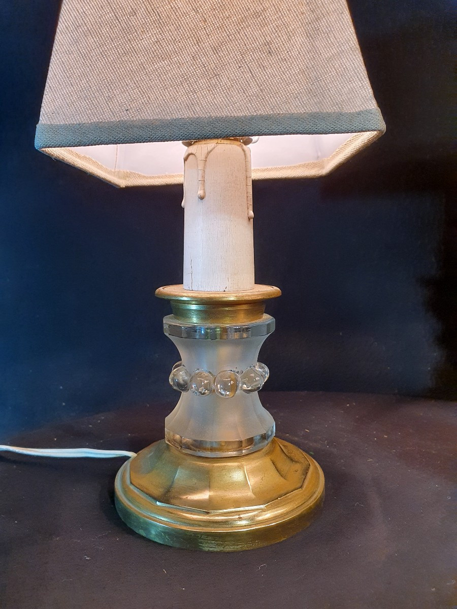 Paire de lampes art déco, bronze et pâte de verre. -photo-1