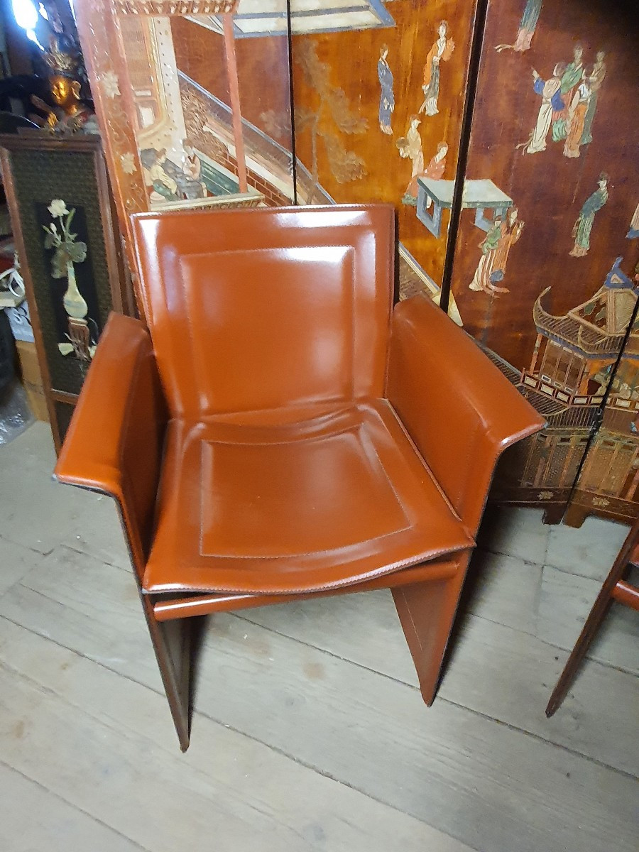 Paire de fauteuils cuir Tito Agneli années 70.-photo-1