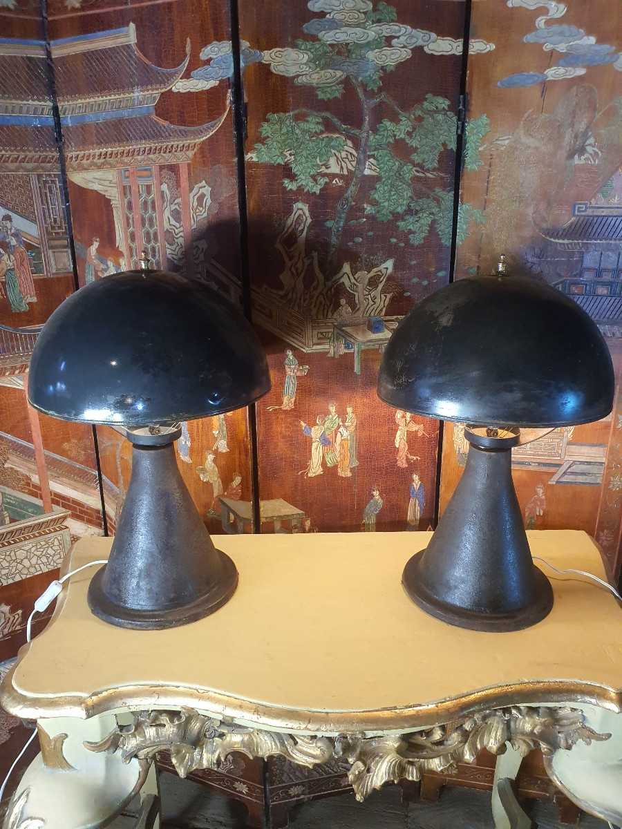 Lampes vintage champignons métal style Bauhaus. -photo-2