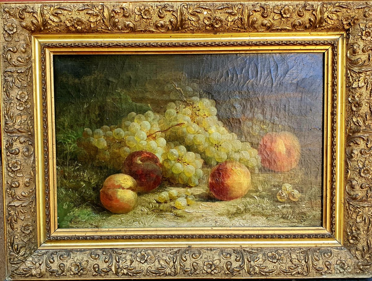 Tableau nature morte aux raisins  XIX siècle. -photo-4