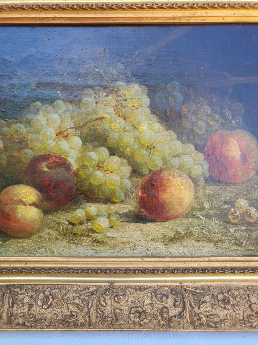 Tableau nature morte aux raisins  XIX siècle. -photo-1