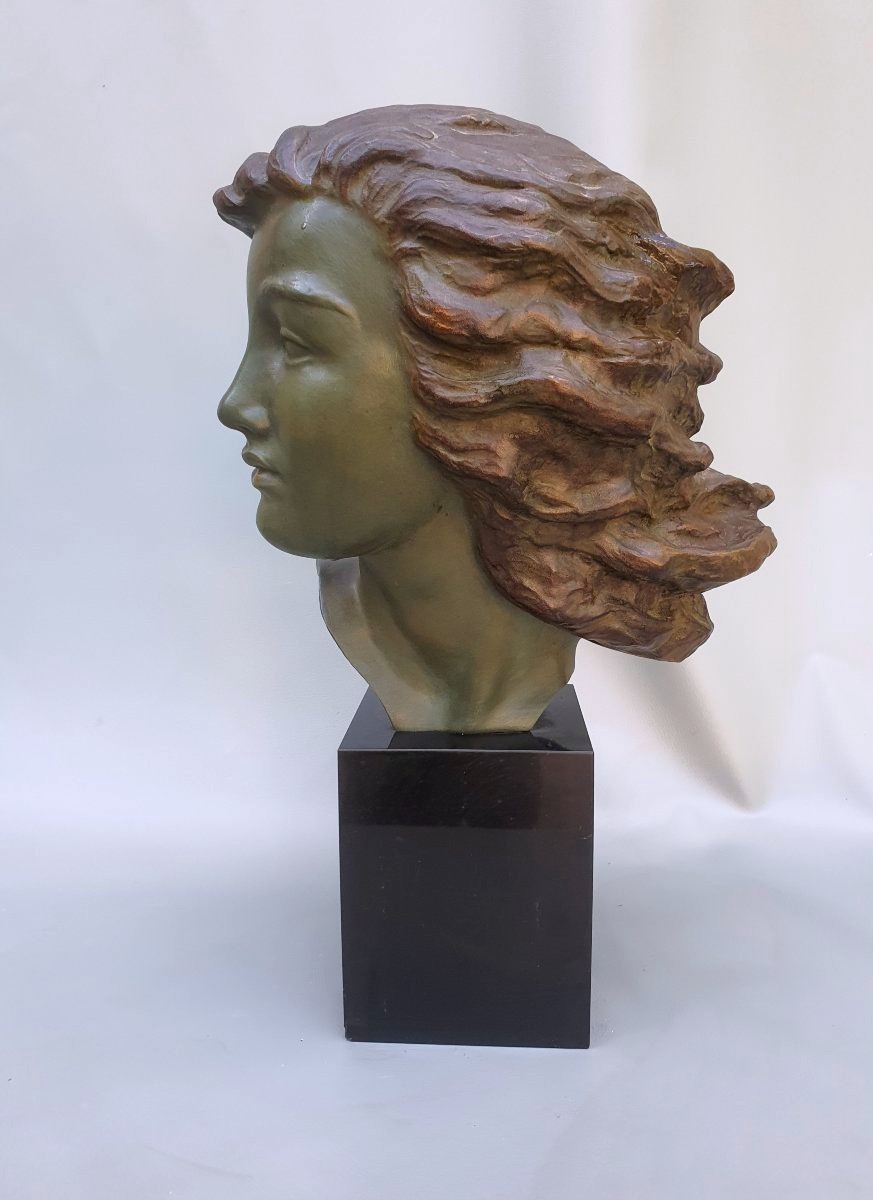 Young Female Art Deco Bust By Alexandre Kelety.-photo-4