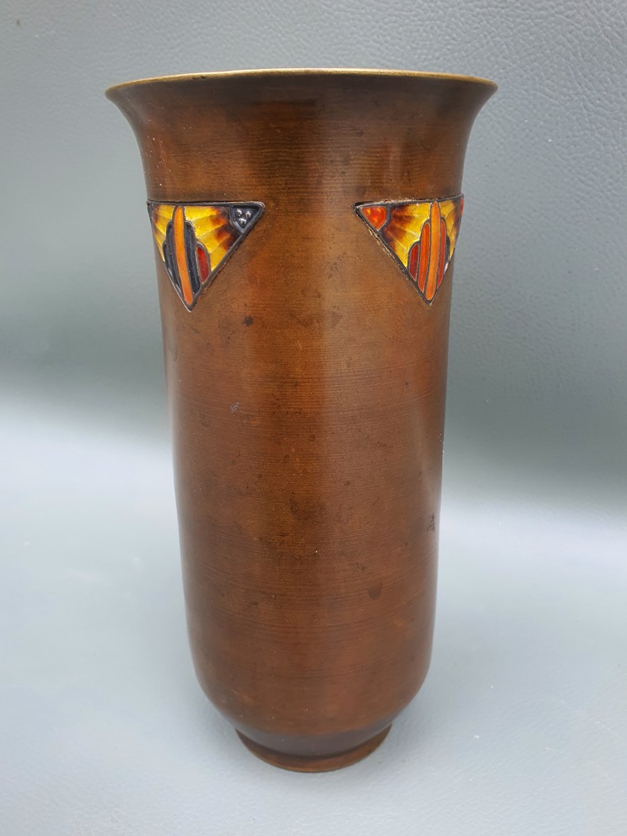 Vase dinanderie art déco, Paul Mergier série Évolution.-photo-4
