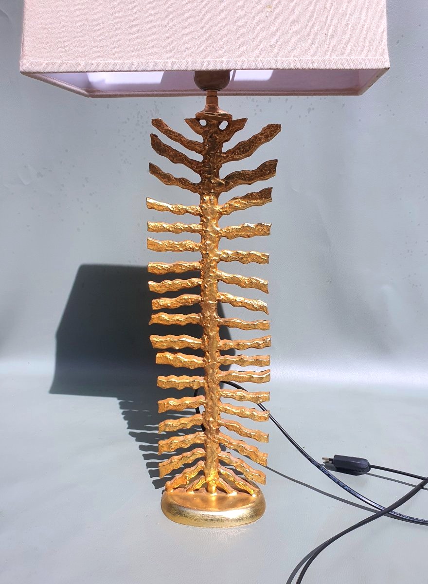 Golden Bronze Fern Lamp, In The Style Of Galerneau Casenove Fondica.-photo-2