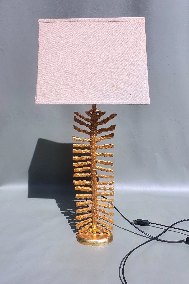 Golden Bronze Fern Lamp, In The Style Of Galerneau Casenove Fondica.-photo-2