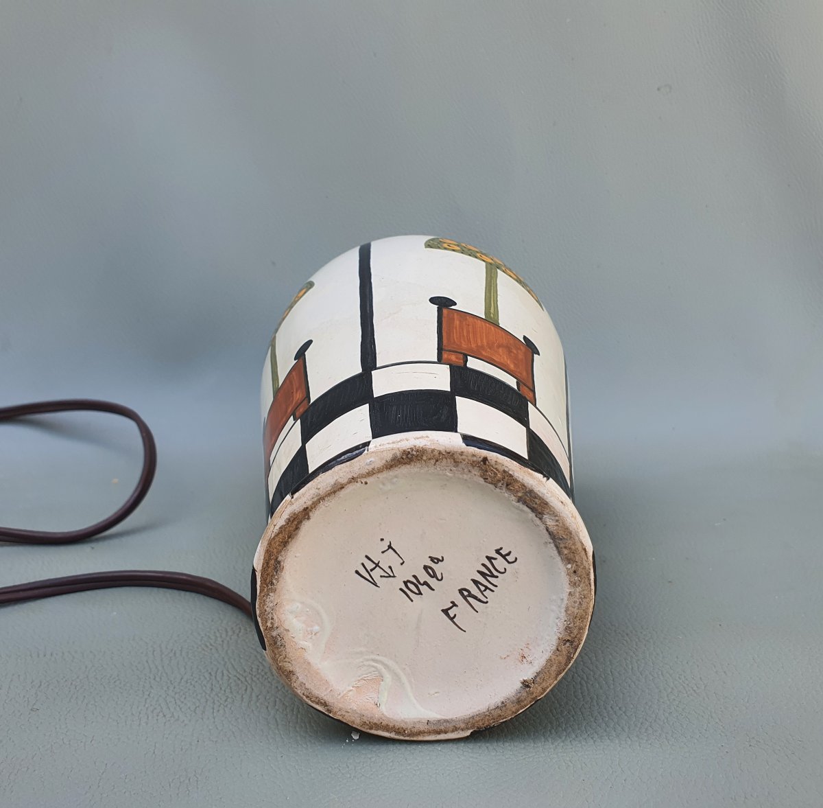 Art Deco Lamp, Jules Verlingue, Desvres Quimper. -photo-3