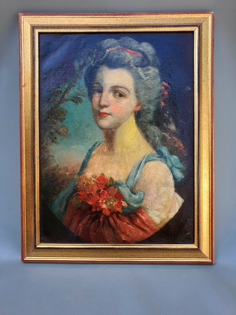 Tableau portrait XVIII siècle   jeune femme. -photo-2