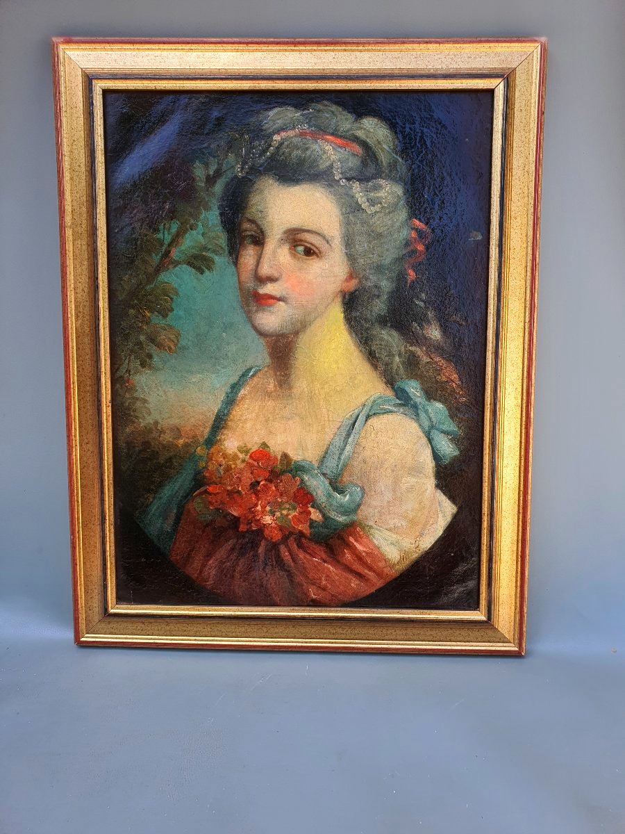 Tableau portrait XVIII siècle   jeune femme. -photo-2