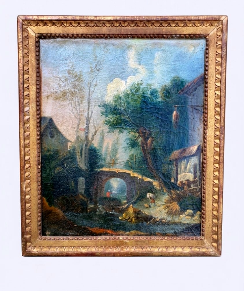 Landscape Painting Featuring A Bridge, 18th Century, Hubert Robert School. 