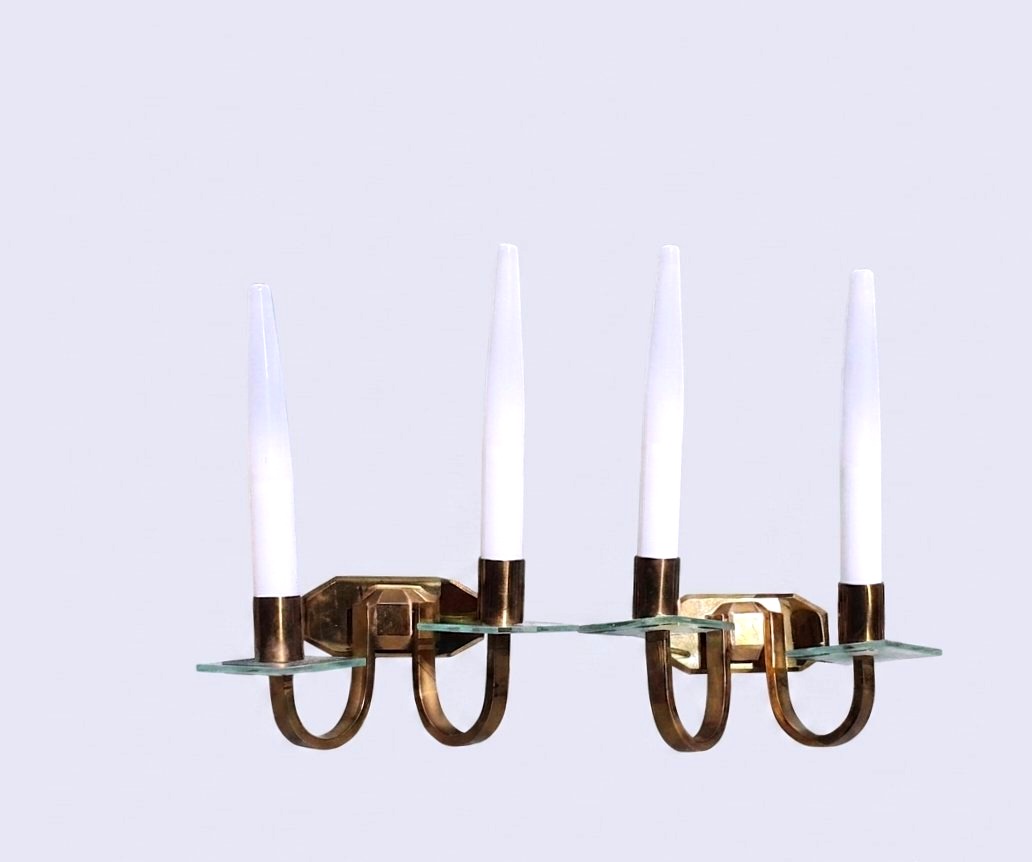 Paire appliques bronze art déco style Jacques Adnet. -photo-2