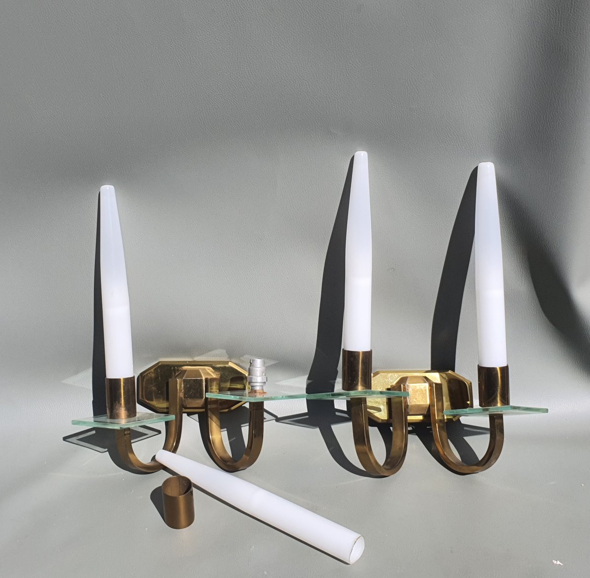 Paire appliques bronze art déco style Jacques Adnet. -photo-2