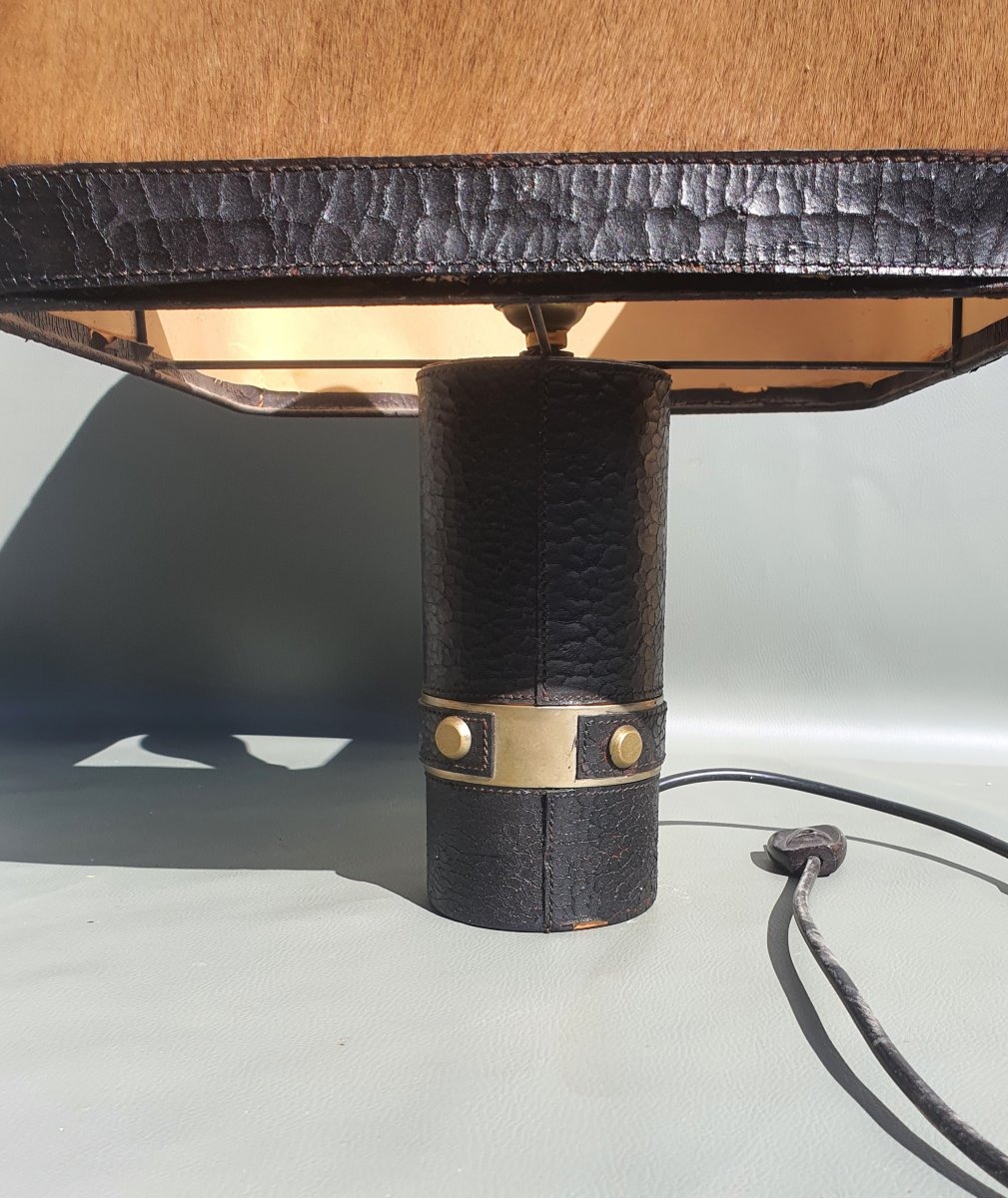 Lampe cuir vintage art déco esprit Jacques Adnet. -photo-2
