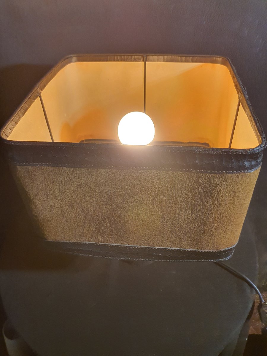 Lampe cuir vintage art déco esprit Jacques Adnet. -photo-3