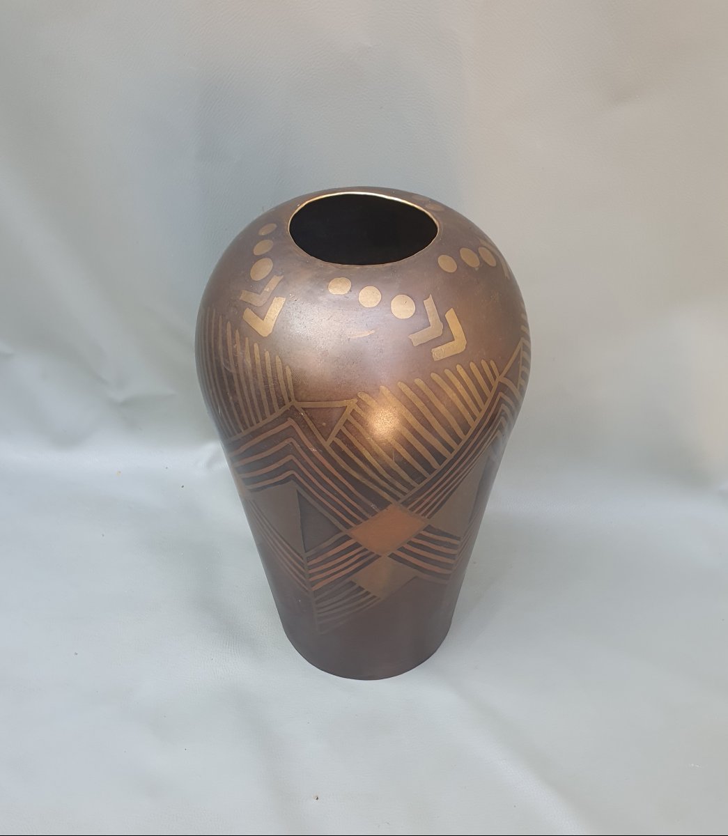 Grand vase art déco dinanderie era Dunand Christofle Linossier-photo-3
