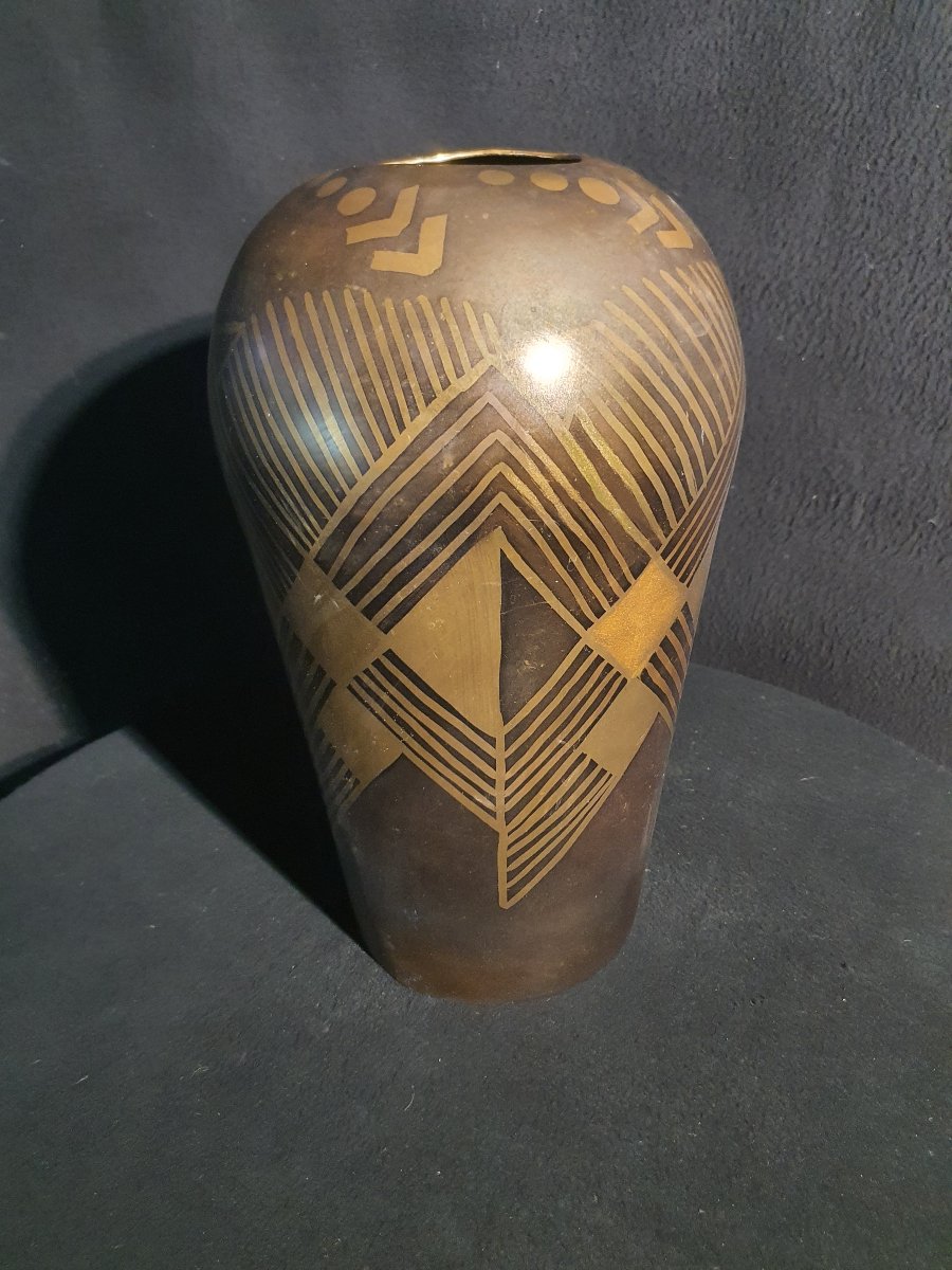 Grand vase art déco dinanderie era Dunand Christofle Linossier-photo-4