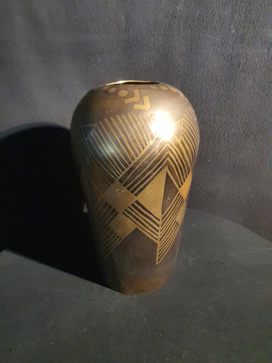 Grand vase art déco dinanderie era Dunand Christofle Linossier-photo-5