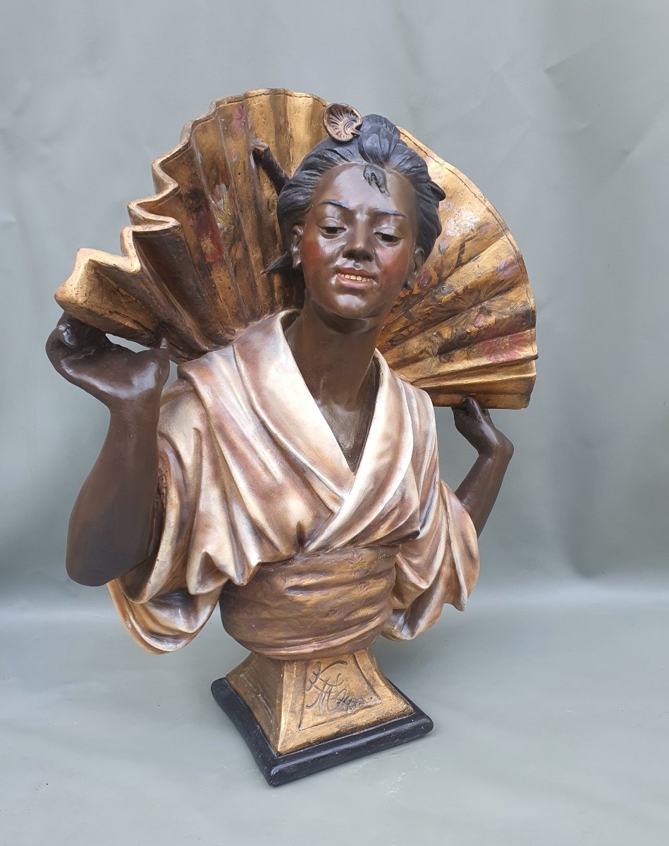 Orientalist Sculpted Bust, Terracotta, By Gustav Koening.-photo-2