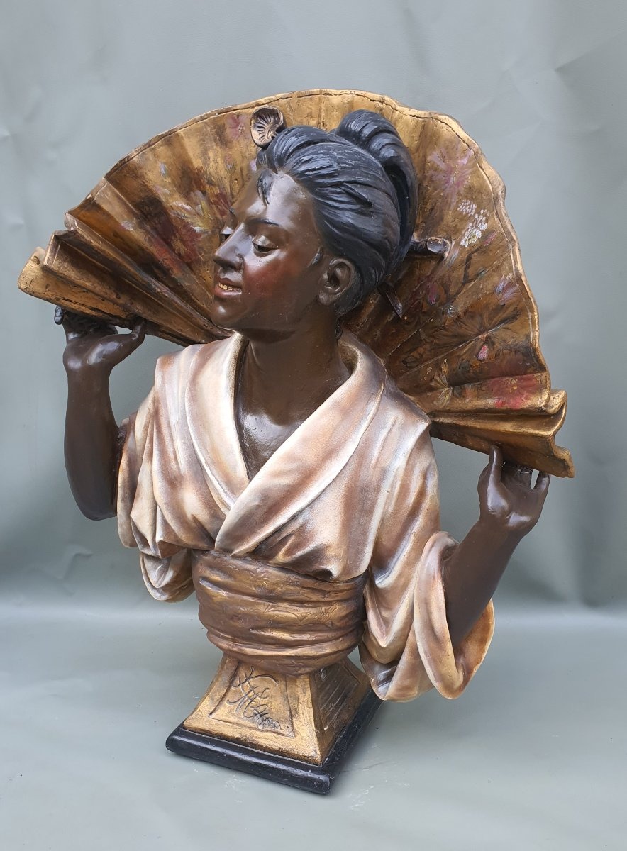 Orientalist Sculpted Bust, Terracotta, By Gustav Koening.-photo-3