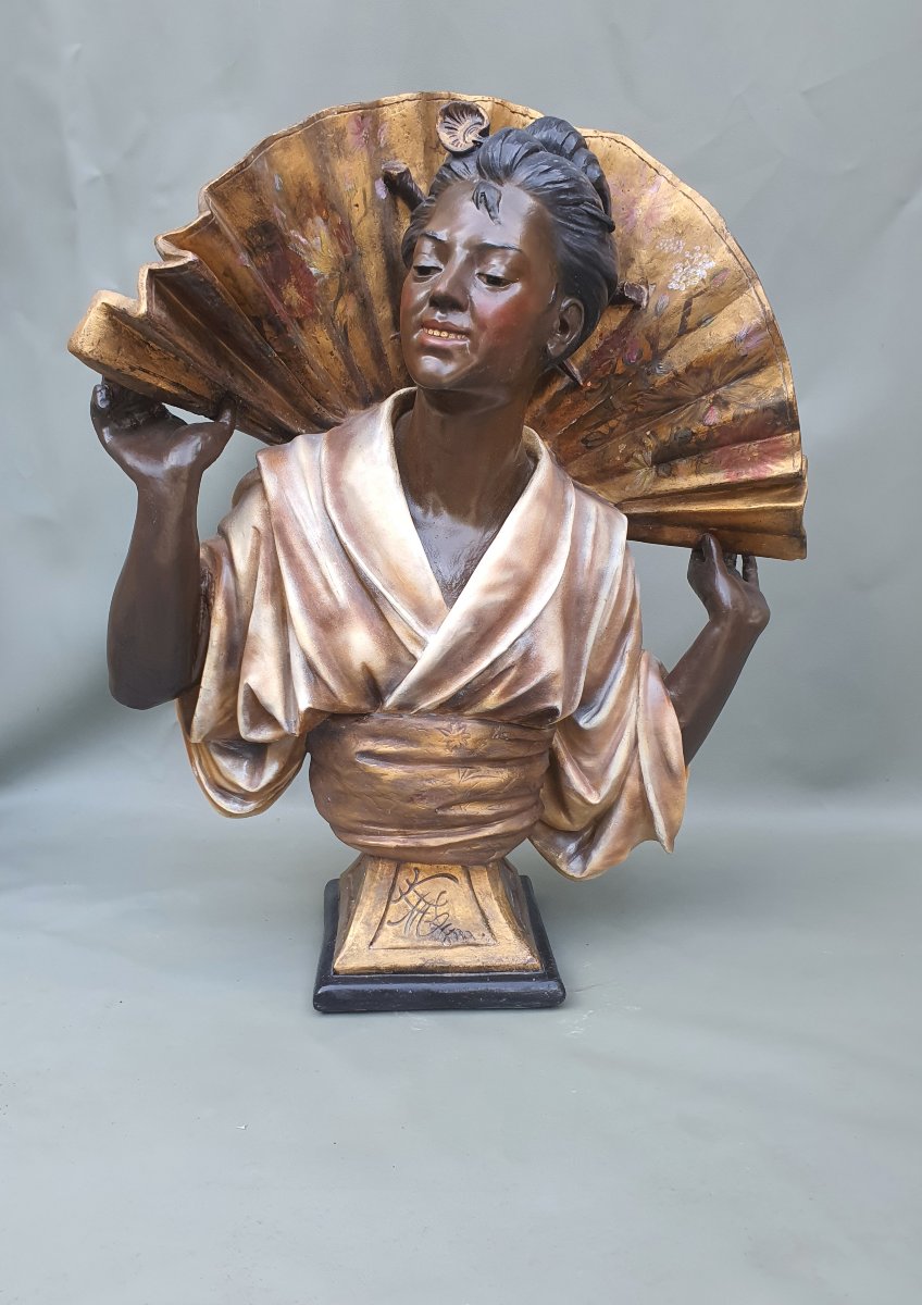Orientalist Sculpted Bust, Terracotta, By Gustav Koening.-photo-1