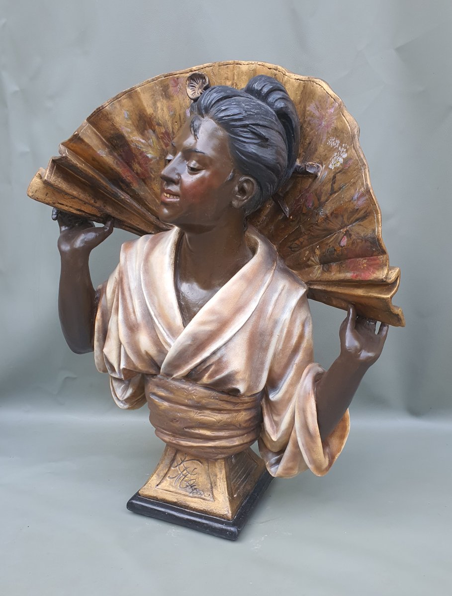 Orientalist Sculpted Bust, Terracotta, By Gustav Koening.-photo-2