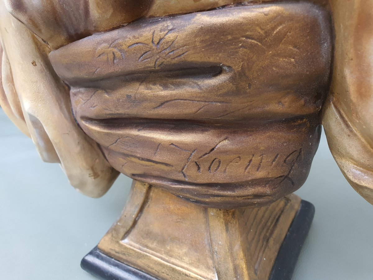 Orientalist Sculpted Bust, Terracotta, By Gustav Koening.-photo-5