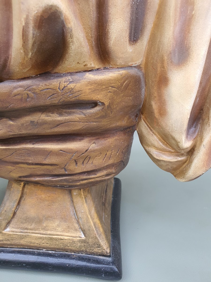 Orientalist Sculpted Bust, Terracotta, By Gustav Koening.-photo-7