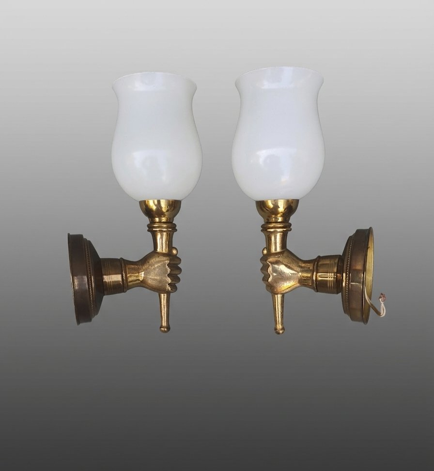Paire d appliques mains bronze Maison Jansen. -photo-2
